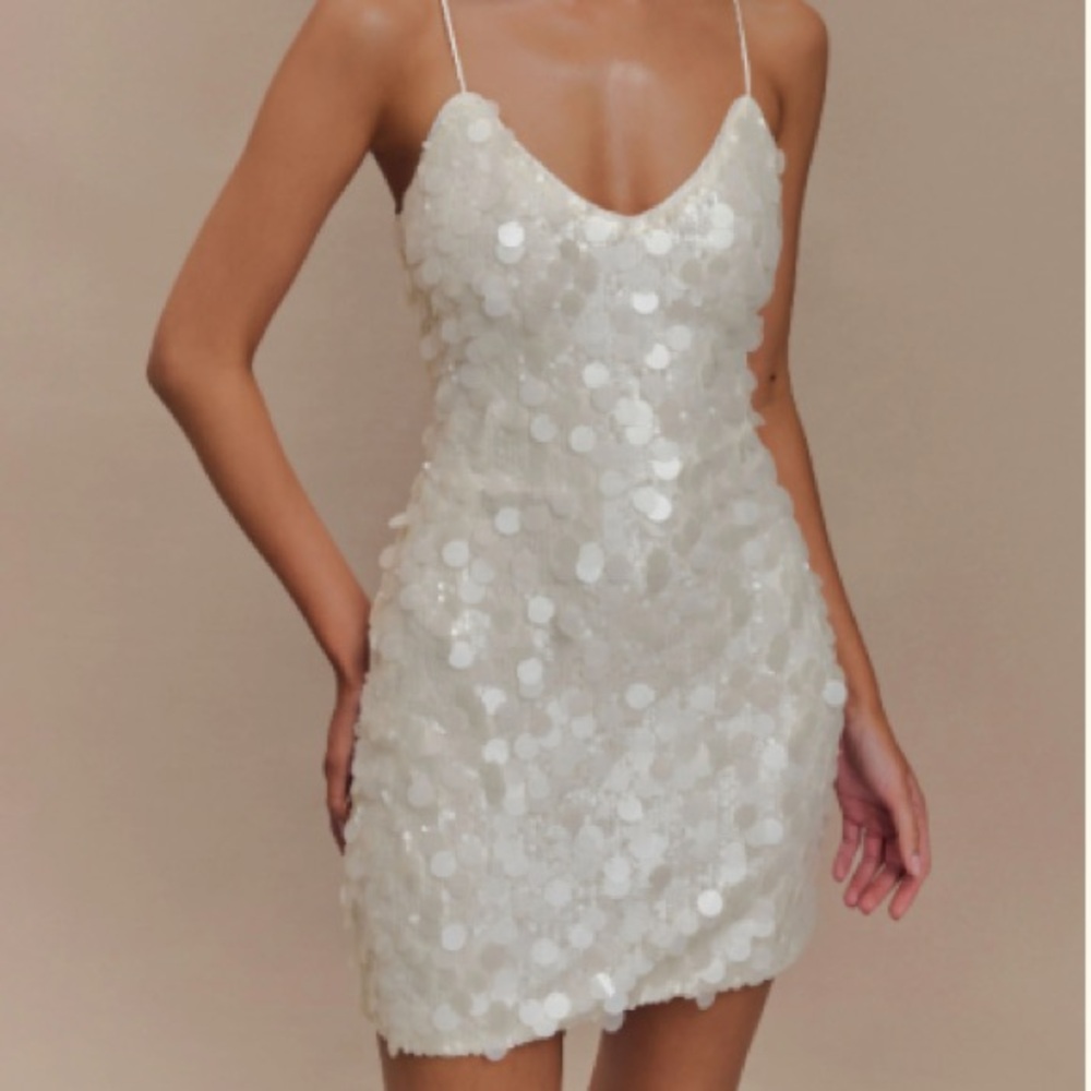 Meshki White Sequin Mini Dress